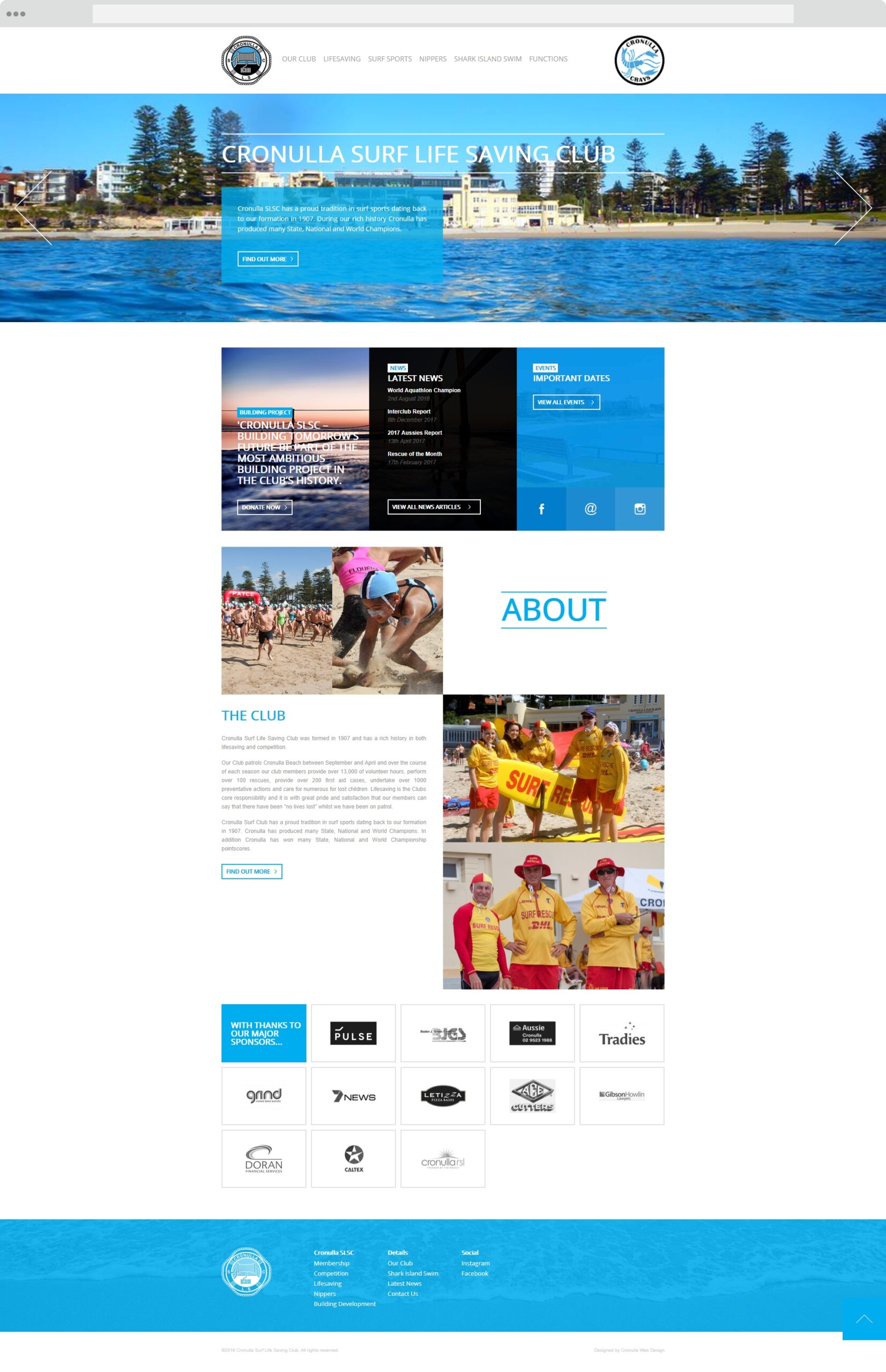 Cronulla Lifesaving website homepage design