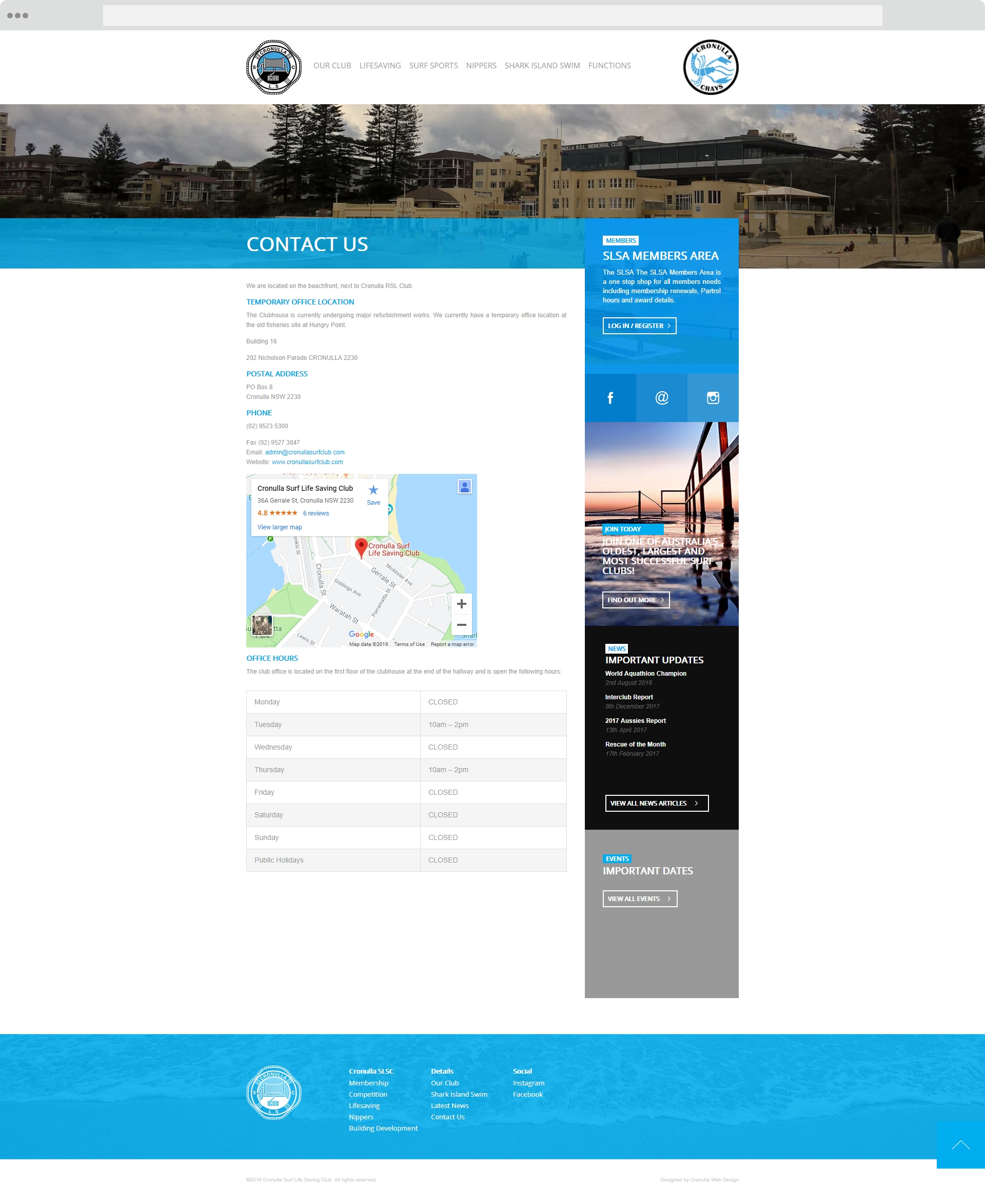 Cronulla Life Saving Webpage Design