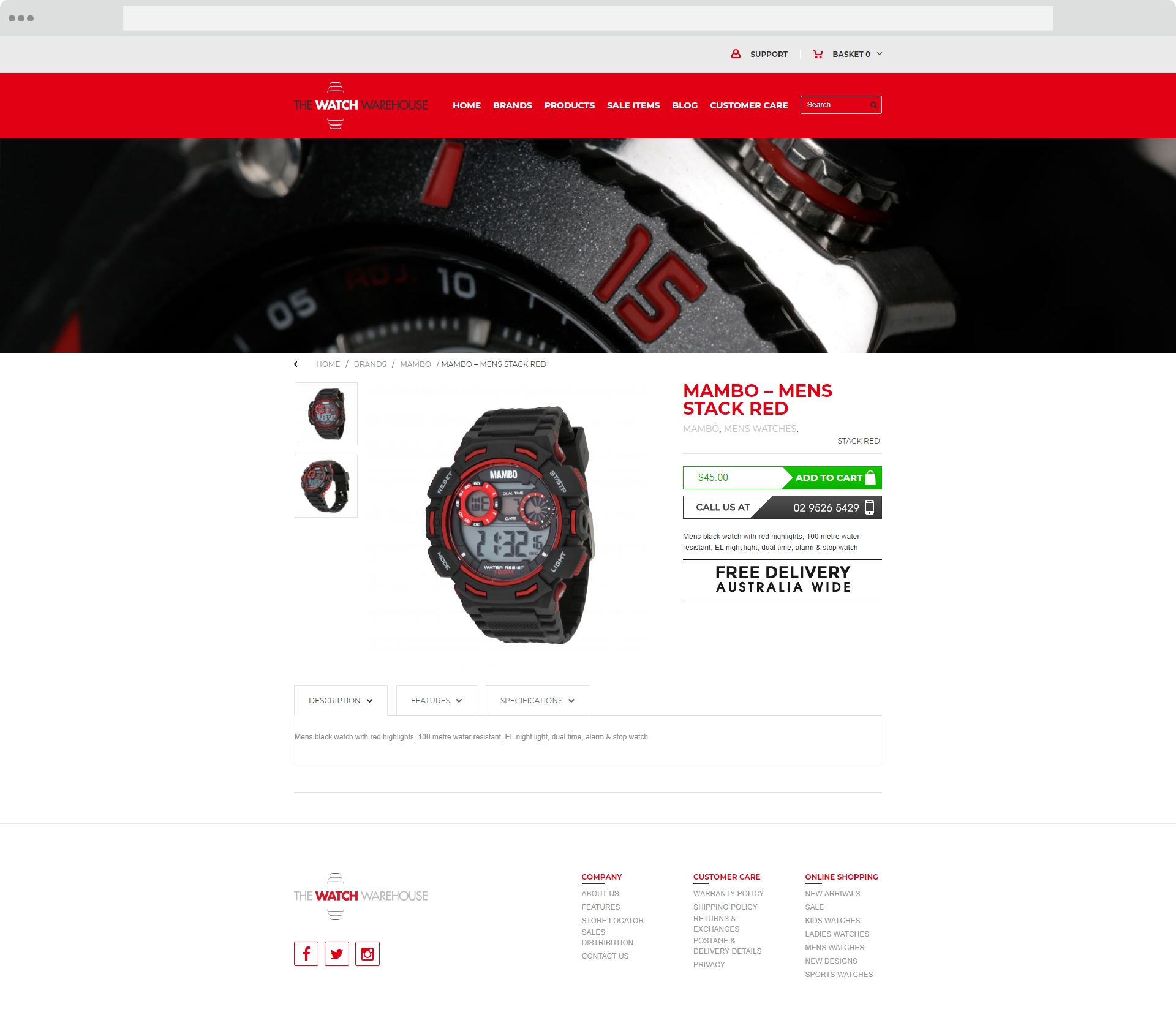 Watch Warehouse Subpage Web Design